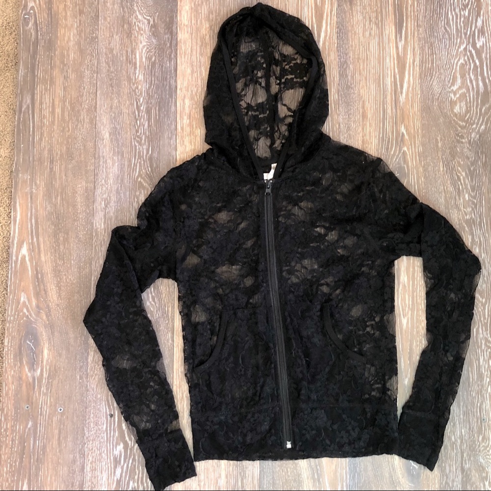 Black lace zip up hoodie